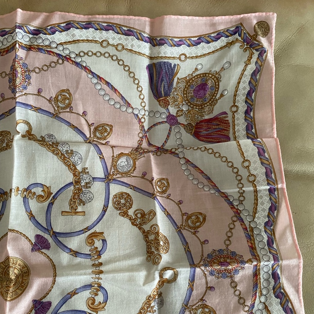 Vintage Celine small scarf handkerchief neck hair tie square cotton print - Picture 5 of 9